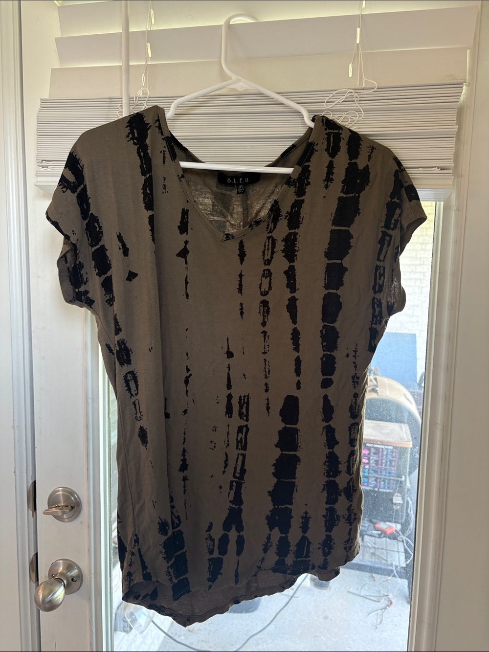 B.L.E.U. Olive & Black Abstract V-Neck Tee